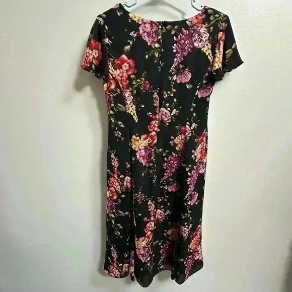 Vintage 1990s Talbots Floral Black Silk Flutter A-Line Midi Dress – Women’s 4 - Picture 8 of 13